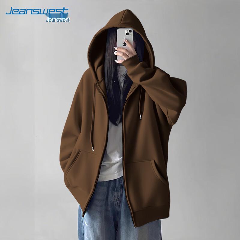 JEANSWEST Женская повседневная однотонная толстовка с капюшоном на молнии