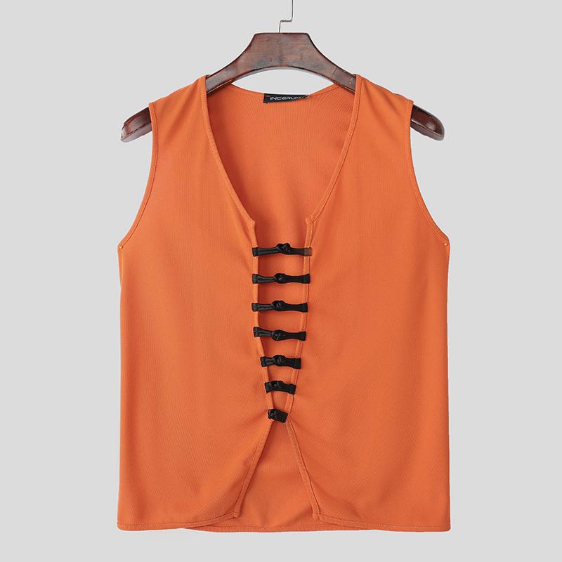 INCERUN Мужские летние повседневные майки без рукавов с V-образным вырезом и бандажом