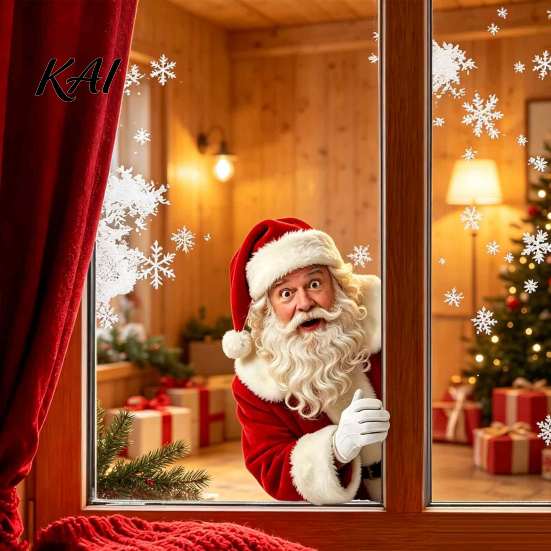 Holiday Glass Clings Peeking Santa Claus Static Window Cling, No?Glue Christmas Sticker, Decorative Film Reusable Decal, Atmosphere Decor
