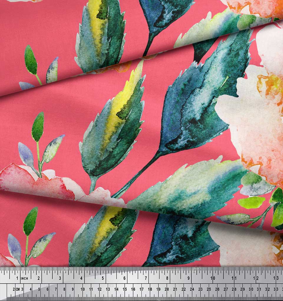 Soimoi Японский креп-атласная ткань с цветами и листьями, акварельный принт, швейная ткань, метр 42 дюйма