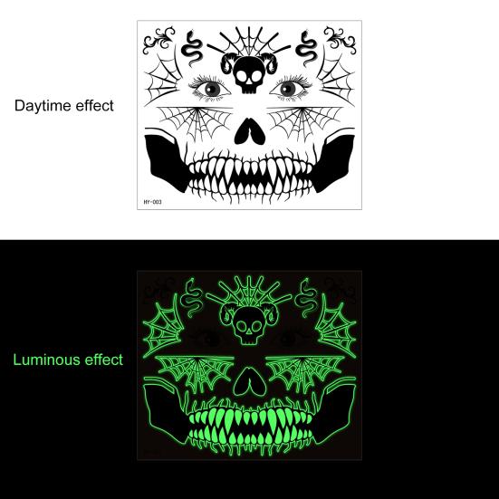 Наклейка на лицо с татуировками на Хэллоуин, светящаяся в темноте 3D-набор для макияжа ведьмы-зомби, водонепроницаемые съемные временные наклейки для татуировки ко Дню мертвых