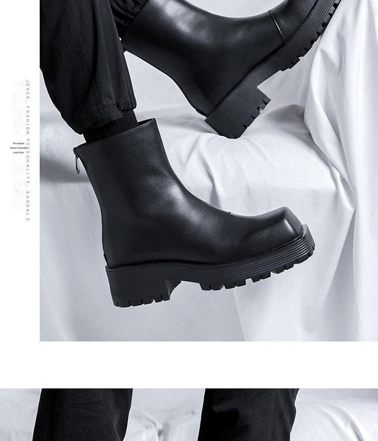 Осень 2023 г. Мужские высокие ботинки Martin с квадратным носком, толстой подошвой и молнией сзади 8118-R