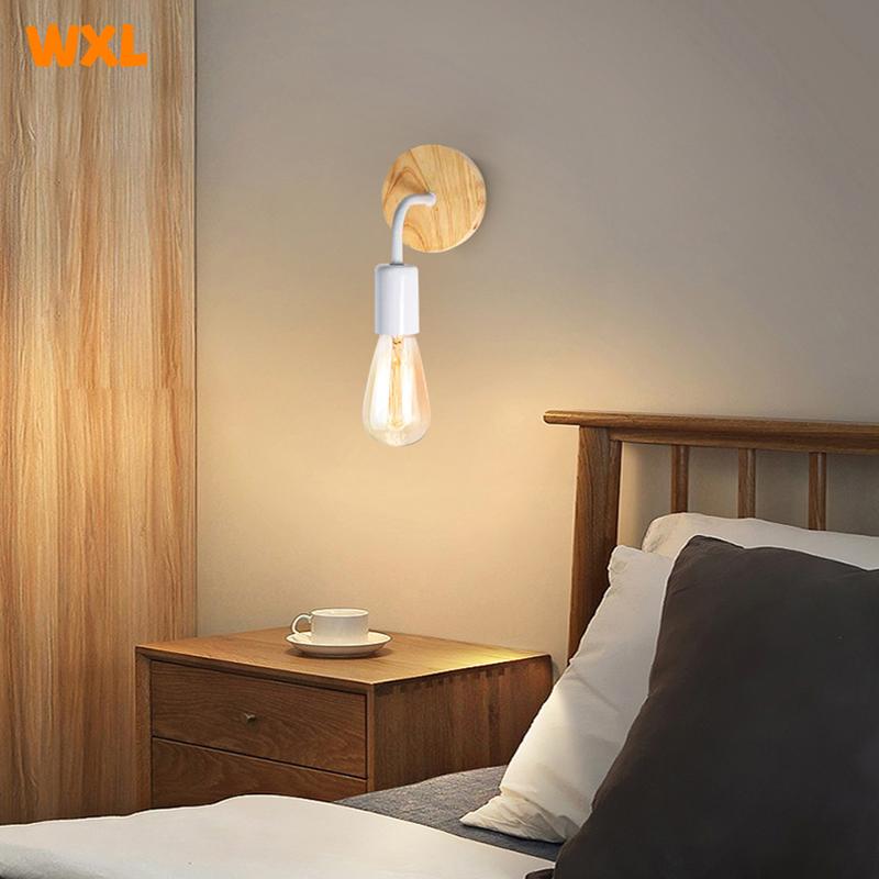 Wood Wall Lamp Vintage Wall Lights Fixture E27 110V-220V Bedside Retro Lamp Industrial Decor Dining Room Bedroom Light