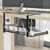 Under-Desk Cable Management Tray No Drill Adjustable Computer Desk Power Strip WiFi Router Wire Holder Organizer Metal Storage Rack
