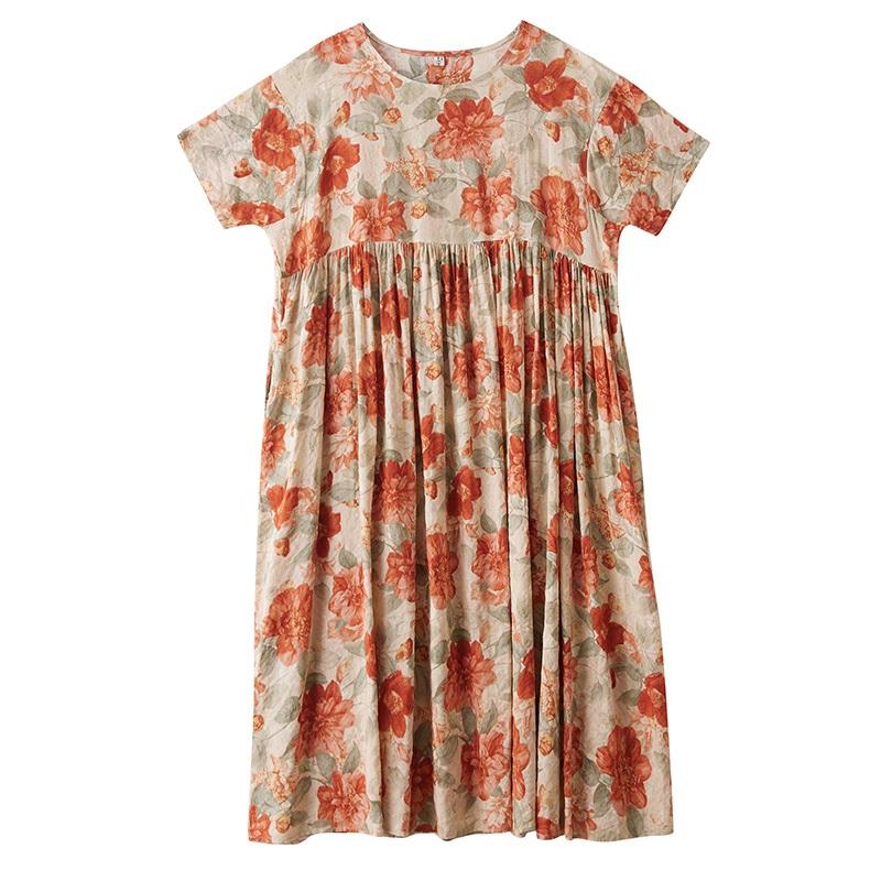 Новое хлопковое винтажное платье с цветочным принтом больших размеров с коротким рукавом для женщин, повседневное свободное длинное летнее платье