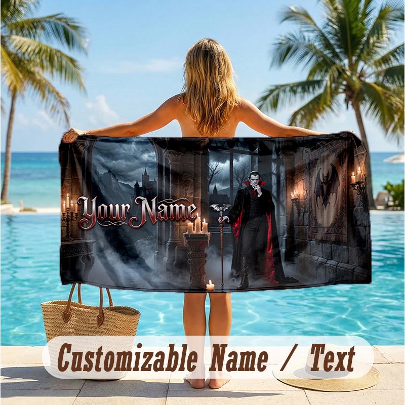 Custom Text Beach Towel, Soft Absorbent Swimming Multi-use TowelDracula