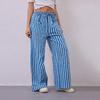 Женские брюки с завязками на резинке и широкими штанинами, контрастные цветные полосатые принты, низкая талия, повседневные пляжные брюки для отпуска