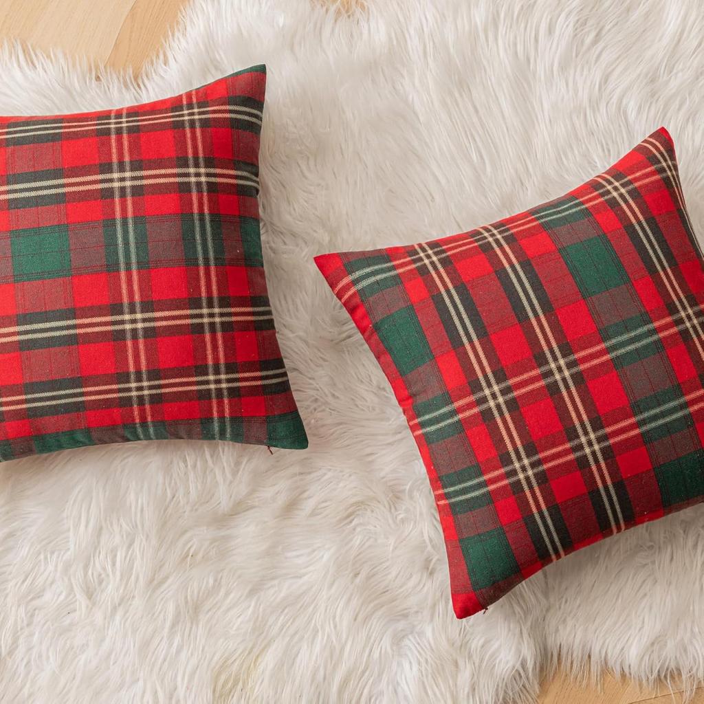 Christmas Plaid Decorative Throw Pillow Covers Snowflake Tartan Scottish Cushion Cover For Sofa Couch Farm-house Holiday Decor