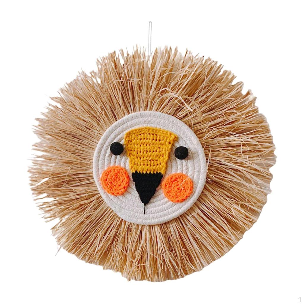 15.7inch Cartoon Woven Animal Head Wall Decoration Handcrafted Cotton Thread for Gallery
