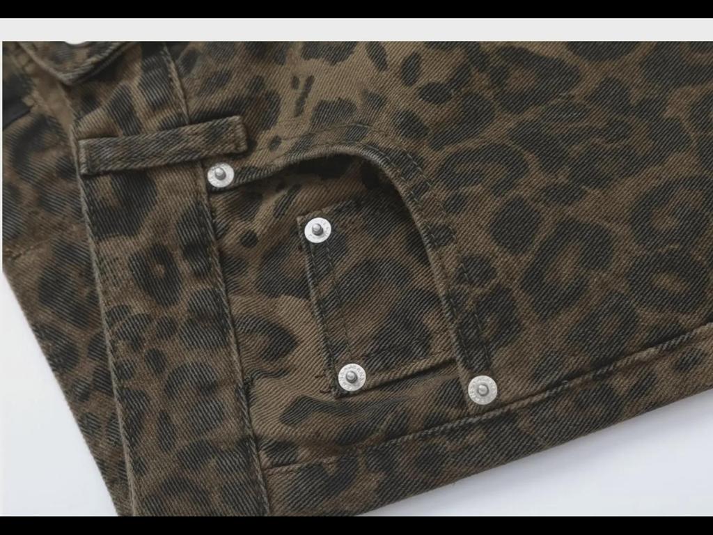 2023 Новые американские джинсы прямого покроя с леопардовым принтом в стиле ретро для мужчин и женщин - модные повседневные брюки осень/зима