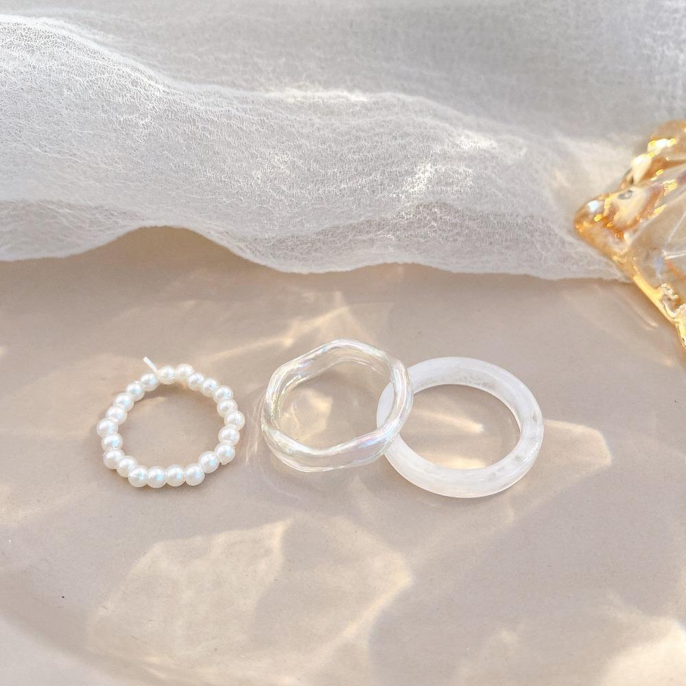 Продукты Акрил Популярные аксессуары Женский комплект жемчужных колец Партийные сувениры Кольцо из смолы в корейском стиле