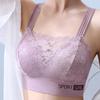 Women Bra Wide Shoulder Strap Hollow Out Floral Pattern Lace Seamless Bandeau Anti-exposure Maximum Comfort Shockproof Push-up Anti-snagging Wireless