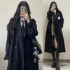 Женский плащ большого размера, черный, средней длины, в стиле колледжа, для весны и осени