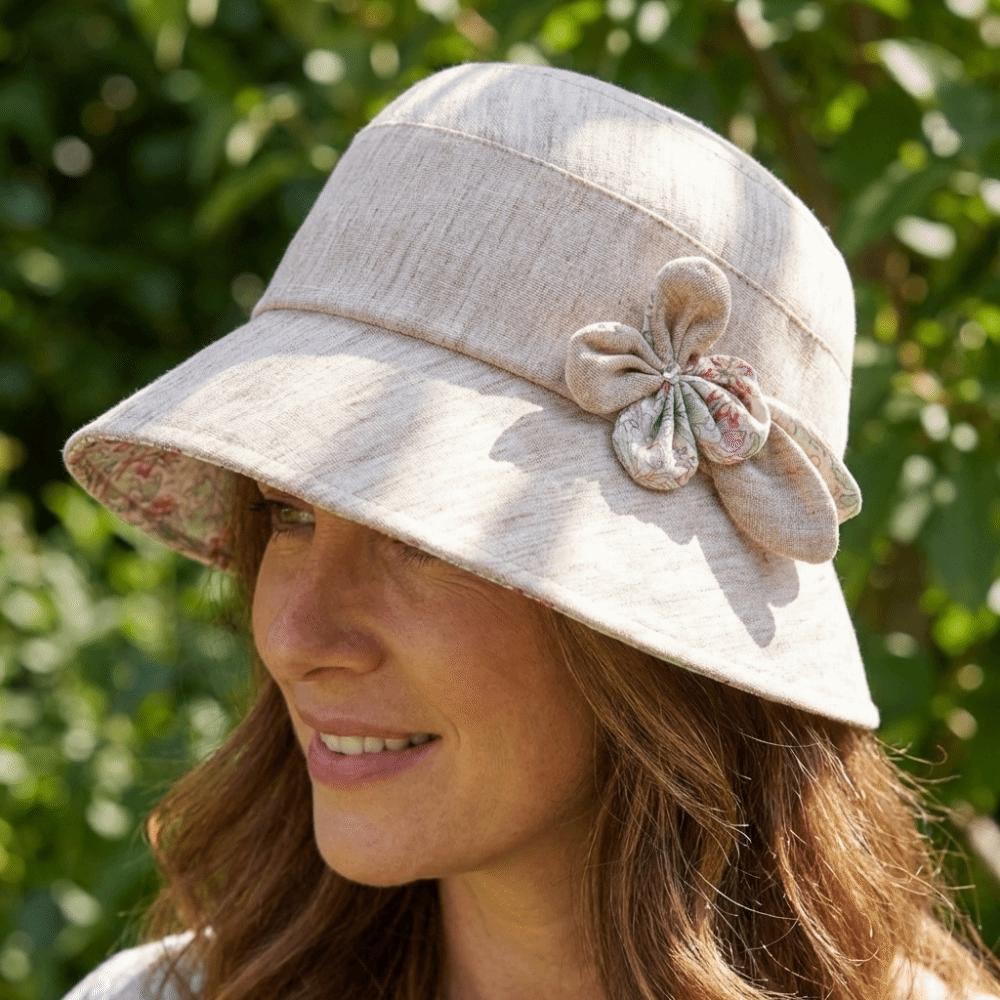 New Wide Brim Bucket Hat Flower Design Foldable Sun Hat Breathable Fabric Sun Protection