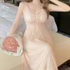 Retro Camisole Nightgown for Women Sweet Summer Lace Hollow Out Mid Length Pajamas High-end Home Decor
