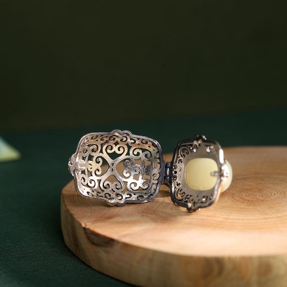 Набор из 12 винтажных этнических подвесок из серебра S925 и нефрита Хетиан с дизайном «Благоприятное облако» и коробкой Га'у