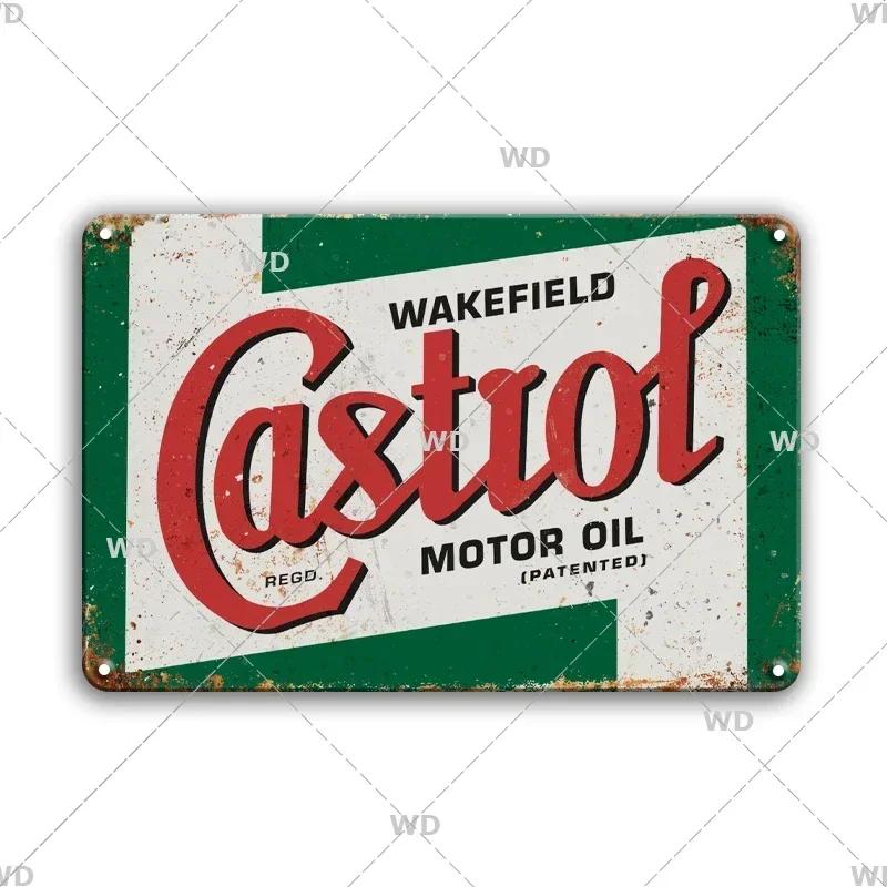 Жестяная вывеска моторного масла Castrol - Идеально для винтажного декора гаража - Настенная табличка в стиле автозаправки