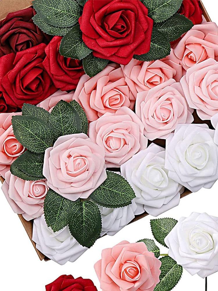 25 шт. искусственных цветов, свадебные букеты, настоящие, выглядящие как пенопластовые поддельные розы со стеблями для самостоятельного изготовления центральных цветочных композиций для вечеринок, столов, домашнего декора