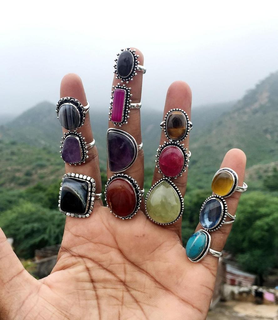 5 шт. Кольца с натуральными драгоценными камнями, винтажные кольца, Кольца ручной работы, Ювелирные изделия, 111