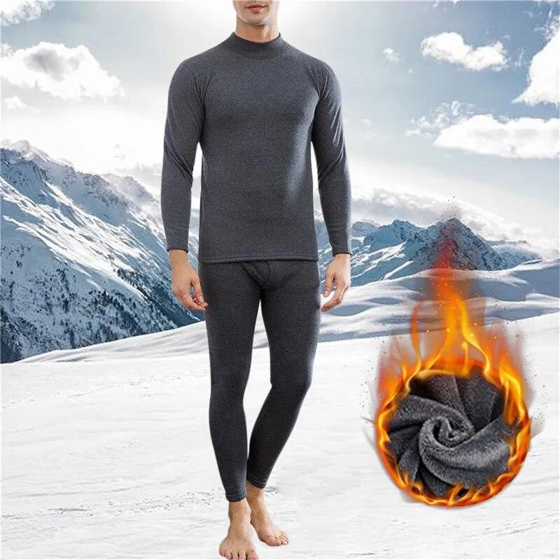 Winter Men Thermal Underwear Warm Soft Cotton Fleece-Lined Warm Panels Long Johns Thermo Clothing Pajamas Set