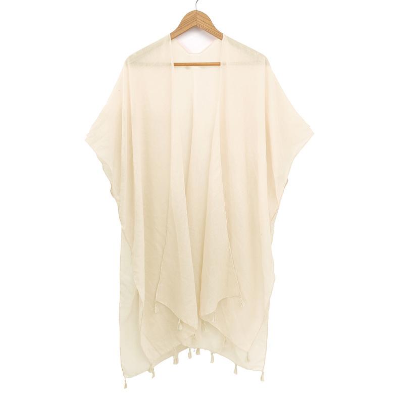 Женский солнцезащитный платок с кисточками для пляжа, летний полиэстеровый уличный кардиган с защитой от солнца, однотонный, для путешествий, модные аксессуары