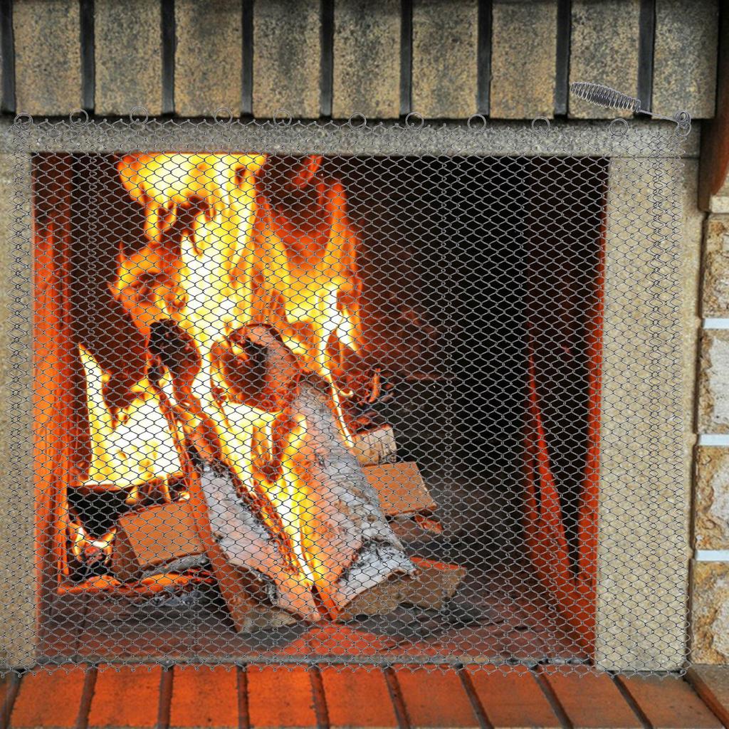 2Pcs Fireplace Screen Panels Black Iron Mesh Curtains Spark Guard Protect Carpet Floor Hearth Mesh Screens Fireplace Screen
