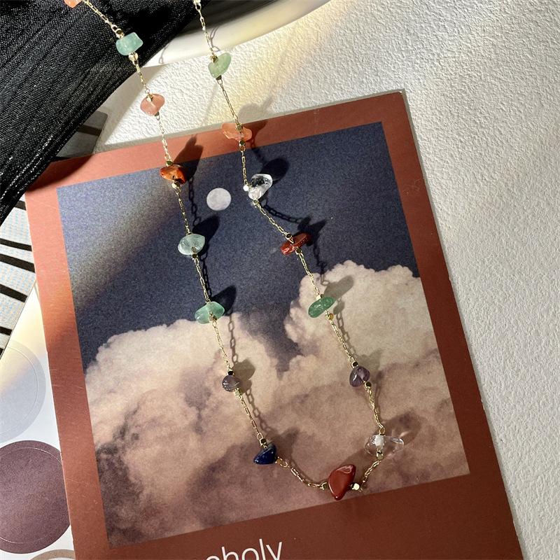 Sweet Coloorful Natural Beads Choker Necklace For Women Girls Simple Clavicle Chain Necklace New Jewelry Gift