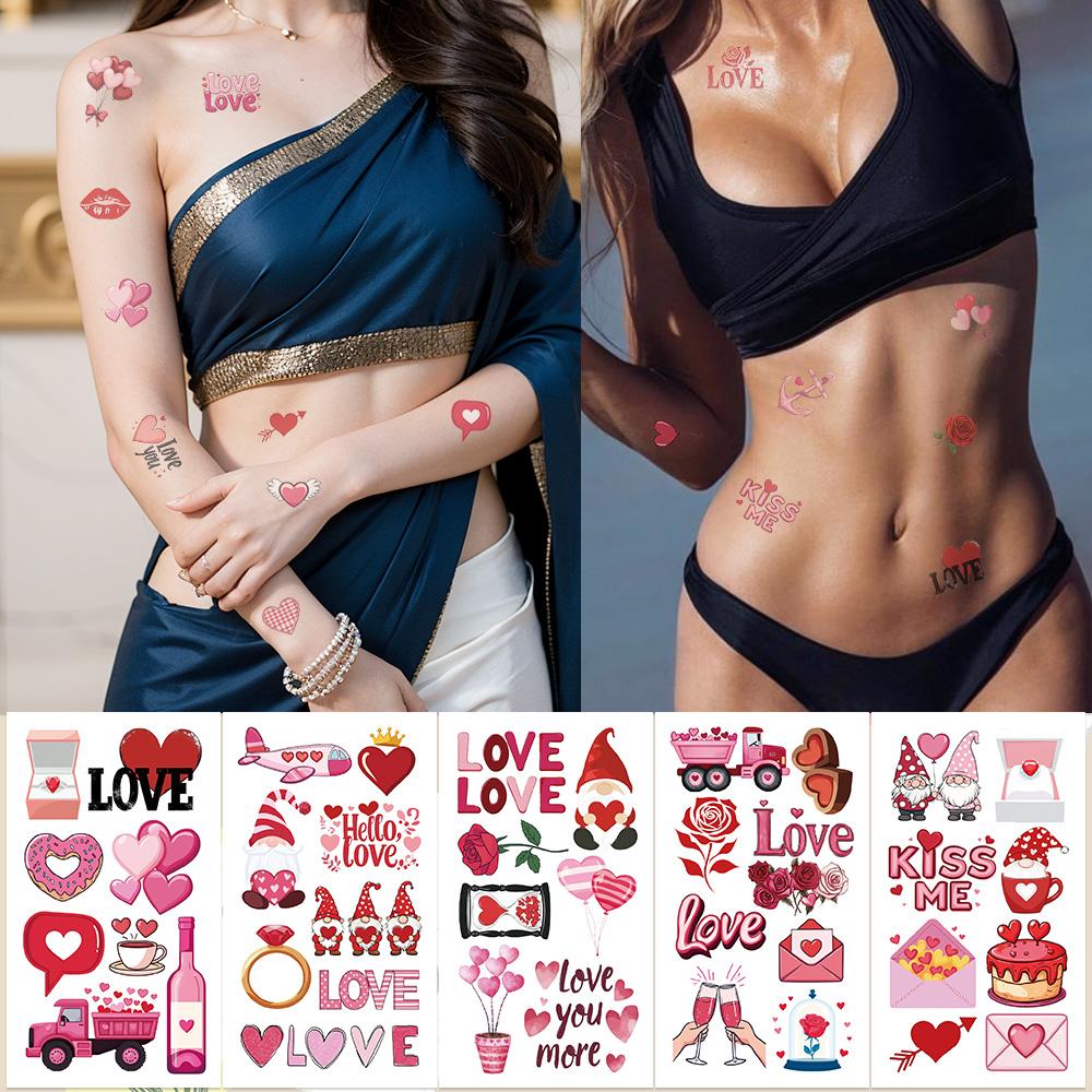 10 листов розовых наклеек на День святого Валентина для лица, рук, тела, временные водонепроницаемые декоративные наклейки для татуировок, креативные подарки