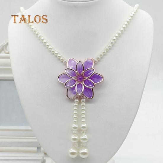 Women's Fashion Jewelry Flower Pendant Faux Pearl Tassels Necklace Sweater Chain Suspension Trinket