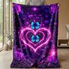 Purple Heart with Blue Butterflies Theme blanket Lightweight Warm Flannel Blanket Decorative Throw Blanket for Home Decoration