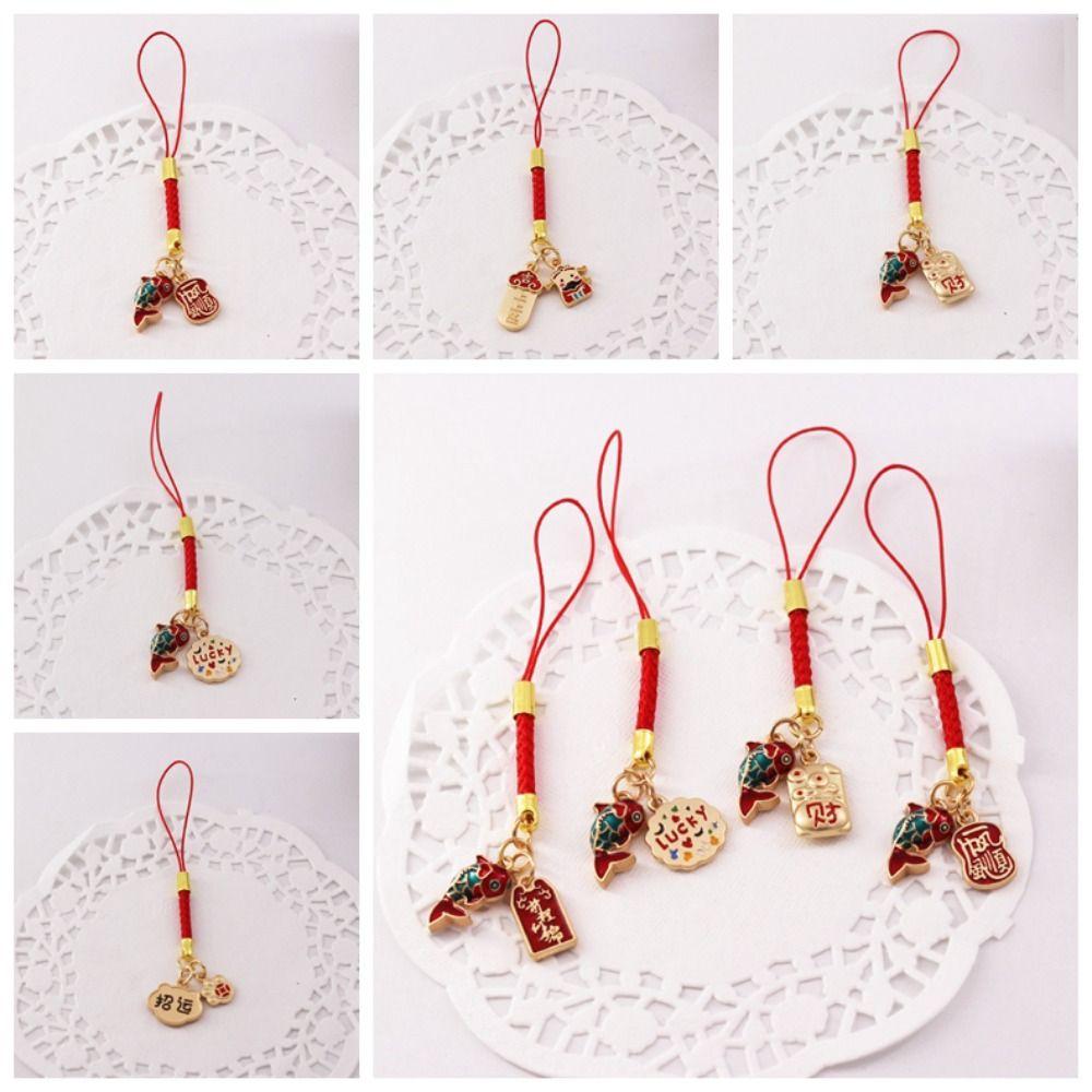 Ремешок для телефона с изображением кои в китайском стиле, короткая цепочка для телефона с изображением кои в виде U-образного диска