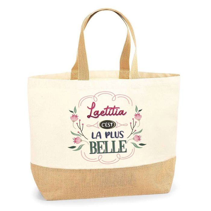 Cabas / Tote bag - PLANETEE - Laetitia la plus belle - Jute naturel - Design exclusif imprimé - Fabriqué en France