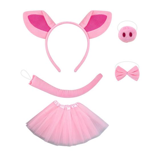 5 шт./компл. для девочек, повязка на голову с украшением в виде свиных ушек, галстук-бантик, свиной нос, сетчатая пряжа, юбка, комплект для косплея на Хэллоуин