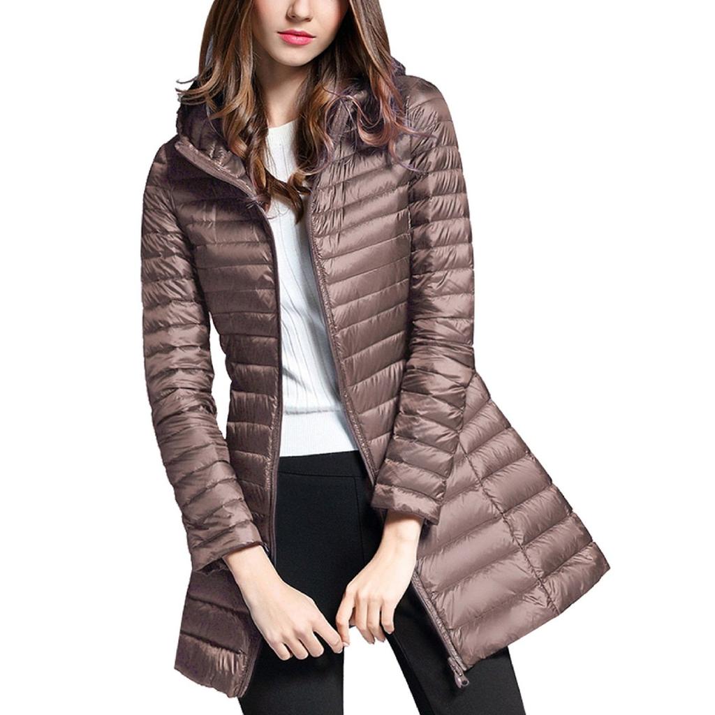 Женское стеганое пальто с капюшоном и длинным рукавом, зимняя теплая куртка средней длины на молнии и верхняя одежда