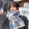 Korean Style Plaid Fleece Scarf Coldproof Winter Cashmere Shawl Elegant Curly Wool Scarf  Women