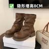 New spot Maillard brown retro short boots women's autumn and winter British style small inner height-increasing versatile trouser tube boots