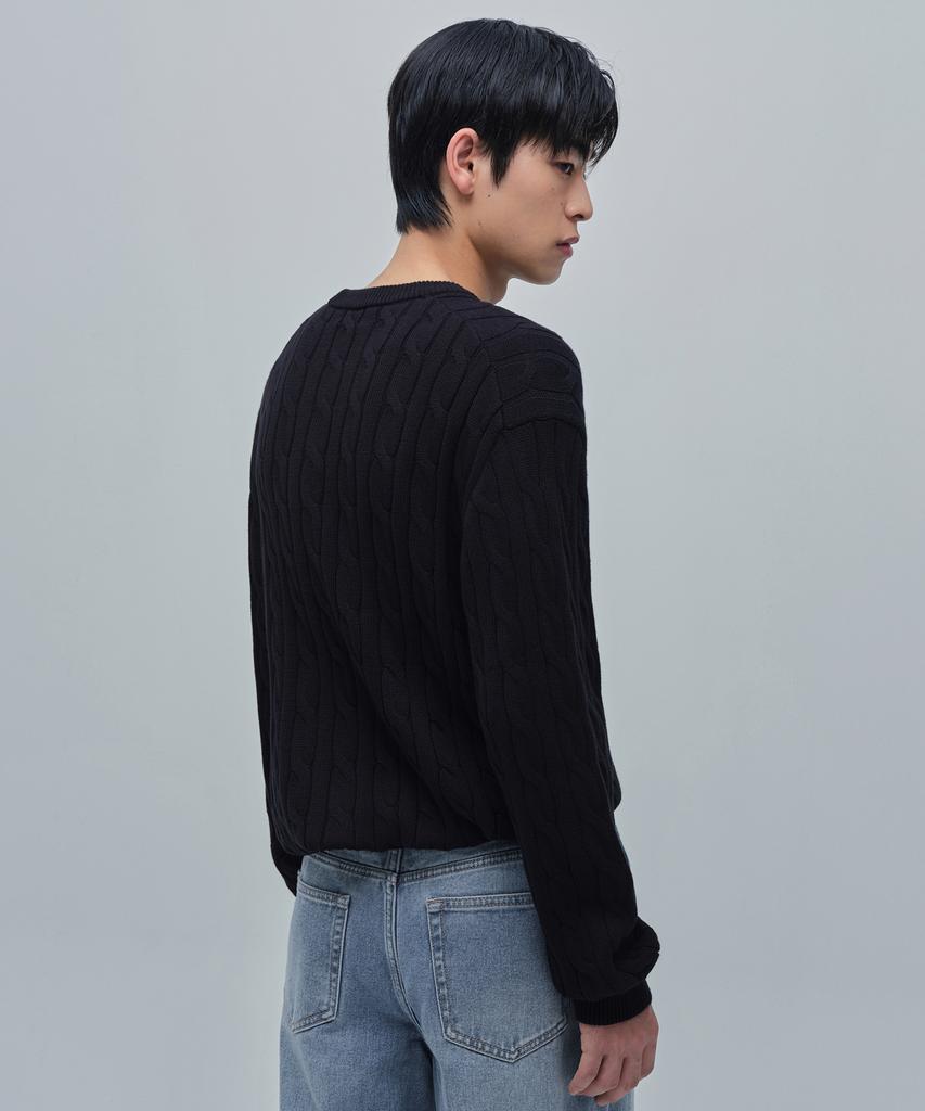 MUSINSA STANDARD Cotton Cable Crew Neck Knit [Black]