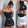 Rose Beauty A Women Solid Rave High Waist Stretch Split Hem Pu Leather Skort
