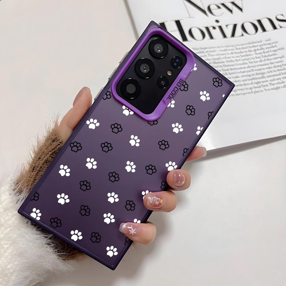 Cute Dog Paws Pattern Phone Case For Samsung Galaxy S25 S24 S23 S22 S21 Ultra Plus 5G Shiny TPU Shockproof Cover Gift