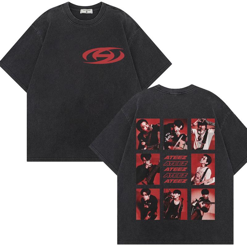 ATEEZ World Tour in Your Fantasy Graphic T Shirt Harajuku Kpop Vintage Washed Tshirt Unisex Fashion Casual Cotton Tshirts
