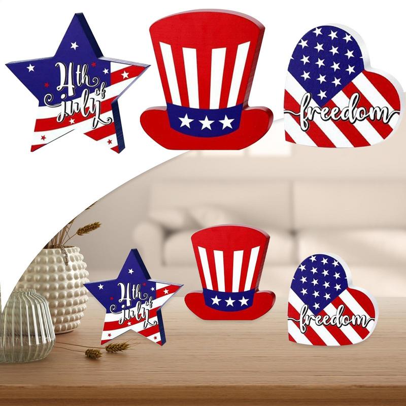 4Th Of July Patriotic Table Sign Patriotic Table Decor Rustic Memorial Strip Sign Desktop US Flag Pattern Centerpieces For