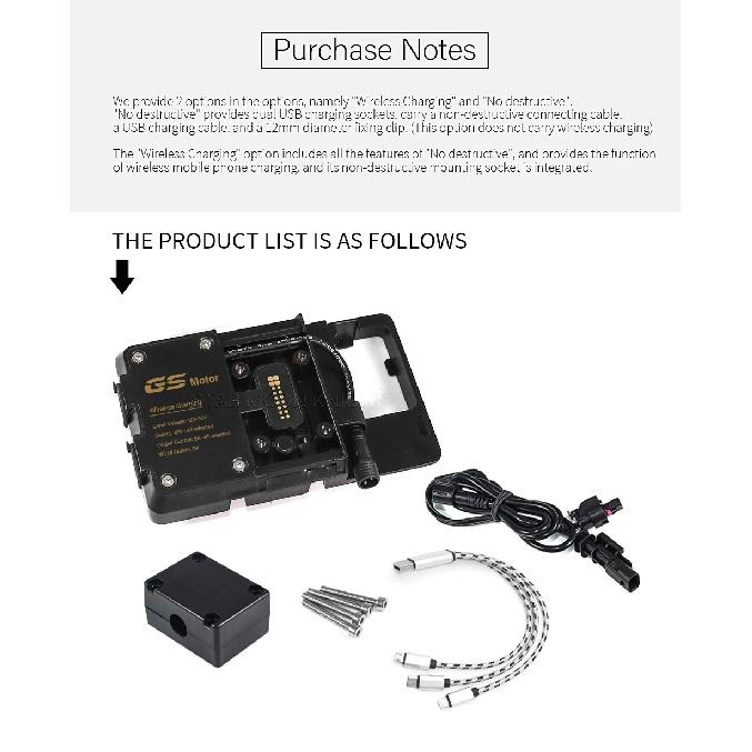 For BMW GS 1200 1250 R1250GS LC Adventure R1200GS F850GS F900XR Wireless Charger USB Navigation Bracket Mobile Phone Holder 12MM