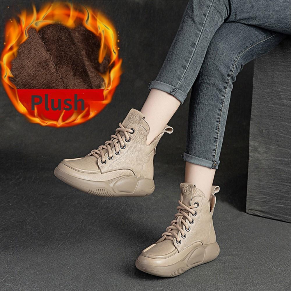 Johnature Женские ботинки из натуральной кожи, зимняя женская обувь на шнуровке с круглым носком, ботильоны ручной работы в стиле ретро с шитьем