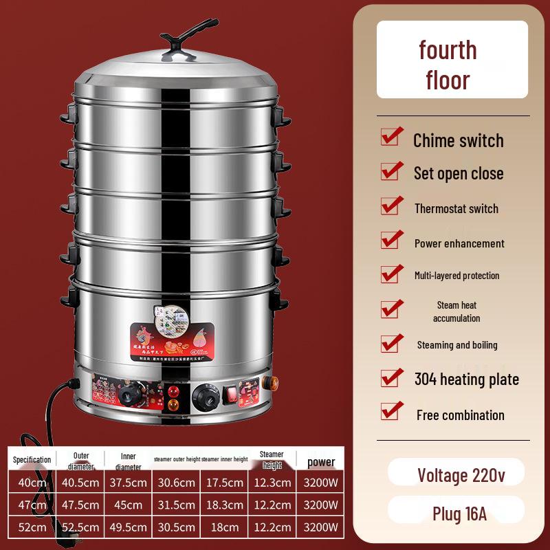 Многоярусная электрическая пароварка из нержавеющей стали для домашнего использования - Большая вместимость с решеткой для приготовления на пару булочек