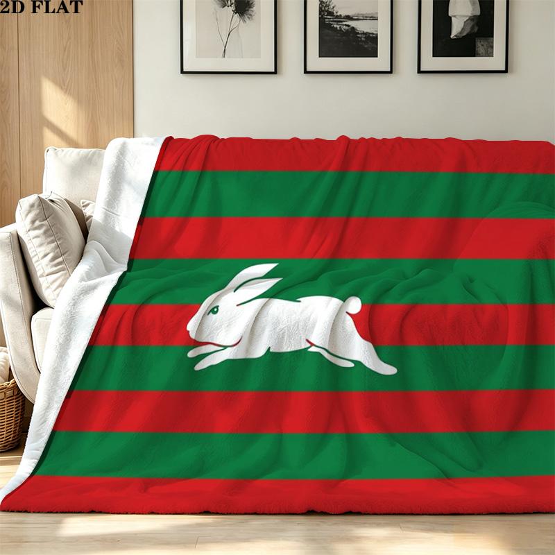 Rabbitohs Print Flannel Blanket High Quality Warm Comfortable Cover for All Seasons Perfect for Gifts Home Decor