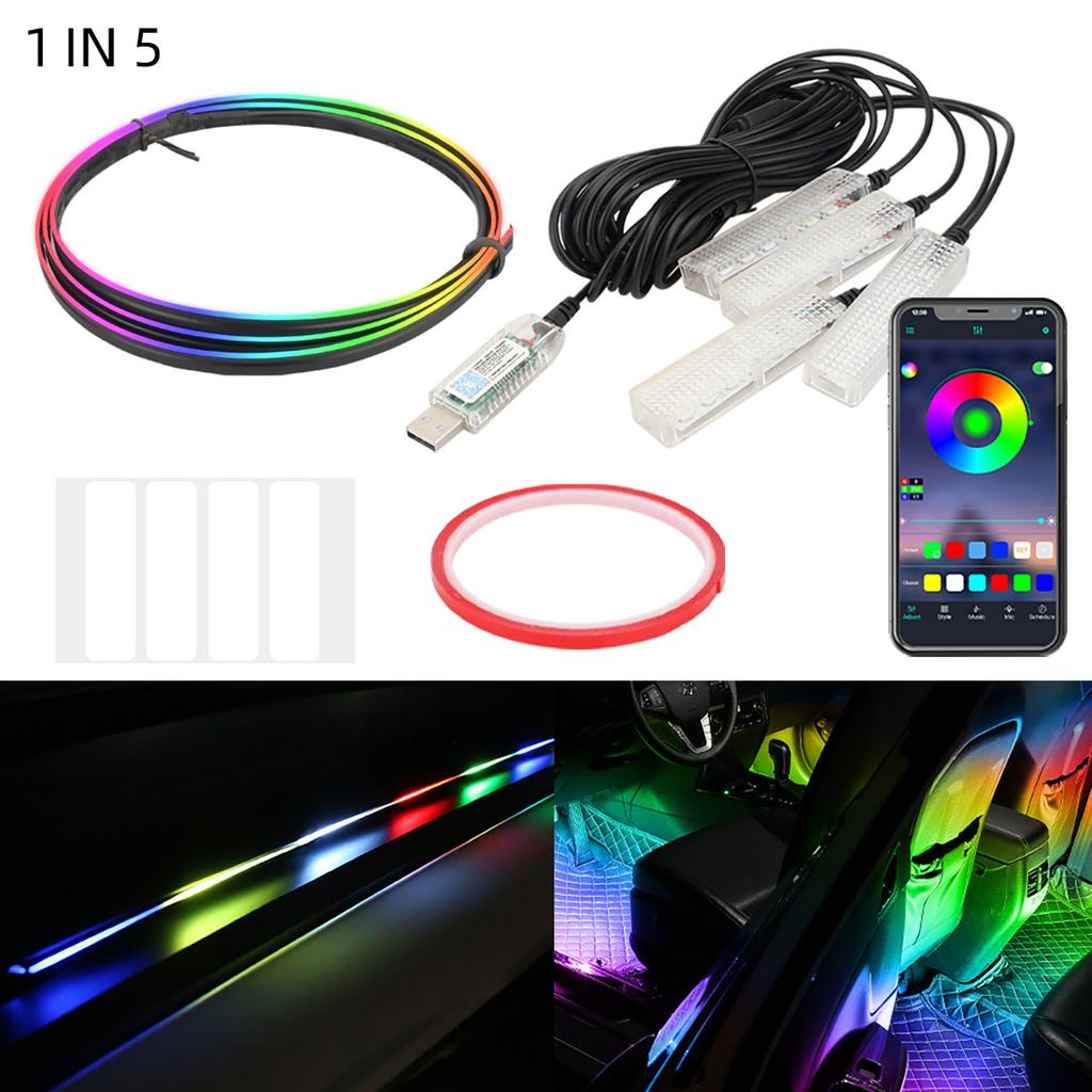 Full Colors USB Car LED Ambient Light Acrylic Strips Dashboard Lights RGB Car Interior Hidden App Remote Control Atmosphere Lamp