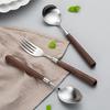 Вилка, столовые приборы, пищевая деревянная ручка, ложка, стальная гладкая поверхность вилки, посуда из нержавеющей стали для