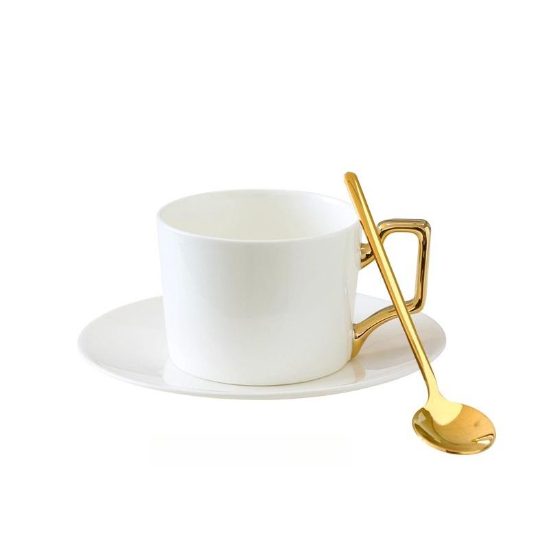 Кофейные чашки и блюдца из тонкого костяного фарфора, 270 мл, красиво глазурованные, с золотой отделкой, чайная чашка с ручкой, керамические кофейные чашки с золотой ложкой