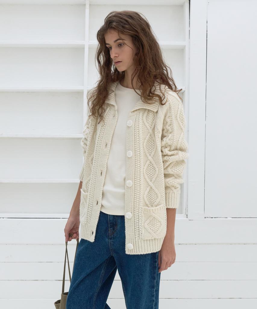 POSZER Cable Button Cardigan (Ivory)