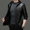 Genuine Leather Jacket, Men's New Casual Leather Jacket, Hooded Casual Motorcycle Jacket, Autumn Middle-aged Dad's Outfit